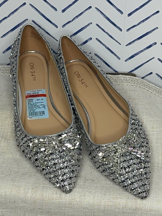 Macy's Shoes - NWT Macy’s On. 34th Silver Pointed Toe Bedazzled Bow Flat Size 9